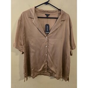 Nautica Women's Size XXL Monterey Sring Satin Short Sleeve Button Up Top Holiday